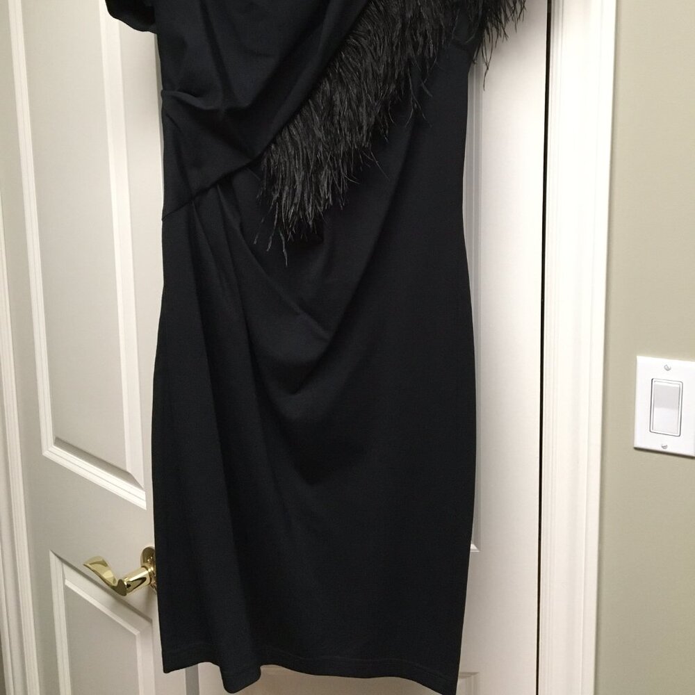 Sculptural asymmetric dress with feather fringe, Small - Picture 4 of 10